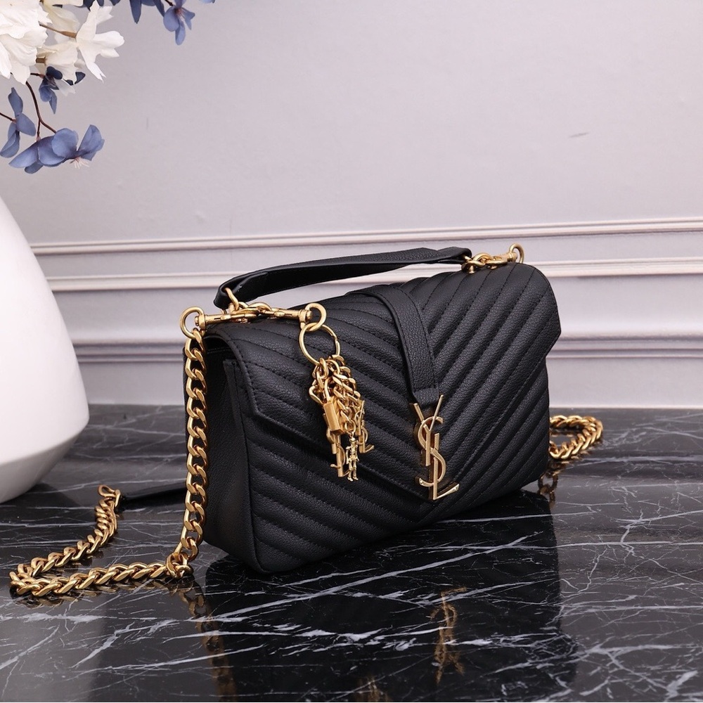 Saint Laurent Black Chevron Crossbody with Gold Accents - Picture 4 of 6